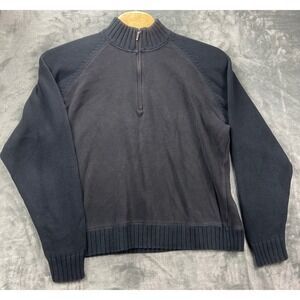 Bob Timberlake Mens XL Black Cotton Quarter Zip Mixed Media Raglan Sweater